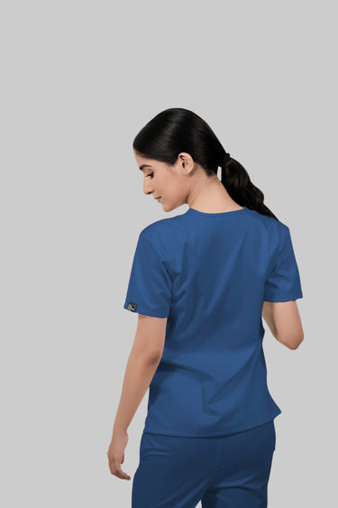 Stretchable (2Way) Female Steel Blue V-Neck Scrub Top