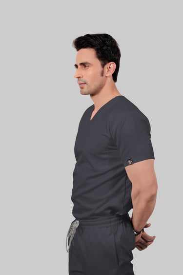 Stretchable (2Way) Male Dark Gray V-Neck With Jogger Scrub Set