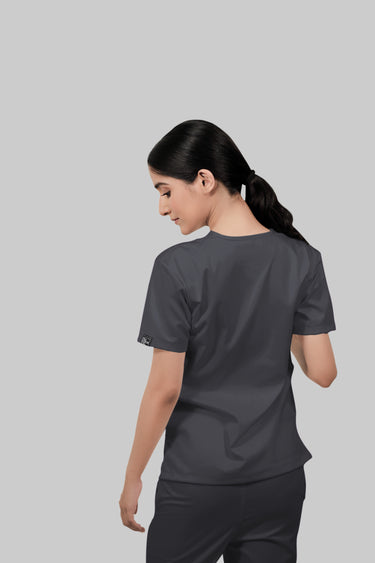 Stretchable (2Way) Female Dark Gray V-Neck With Straight Pant Scrub Set