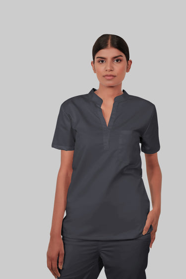 Stretchable (2Way) Female Dark Gray Mandarin Neck Scrub Top