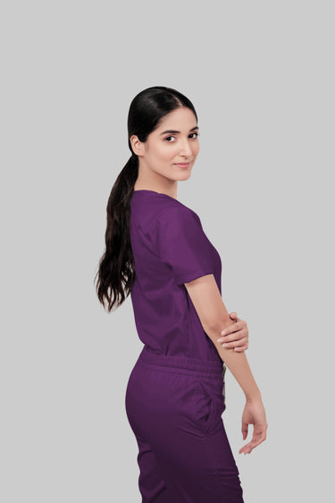 Stretchable (2Way) Female Purple V-Neck Scrub Top
