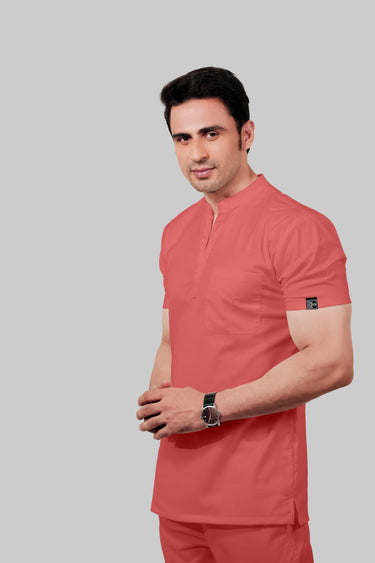 Stretchable (2Way) Men Peach Mandarin Neck Scrub Top