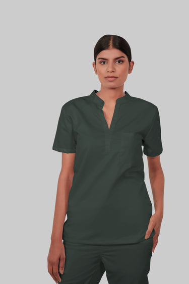 Stretchable (2Way) Female Bottle Green Mandarin With Jogger Scrub Set