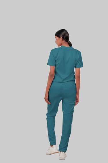 Stretchable (4Way) Female Peacock Blue Straight Scrub Pant