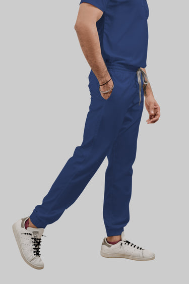 Stretchable (4Way) Female Royal Blue V-Neck With Jogger Scrub Set