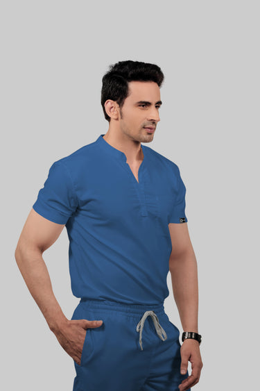 Stretchable (2Way) Male Steel Blue Mandarin Neck Scrub Top