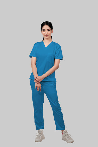 Stretchable (2Way) Female Peacock Blue Straight Scrub Pant
