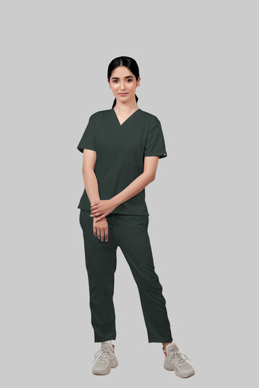 Stretchable (2Way) Female Bottle Green Straight Scrub Pant