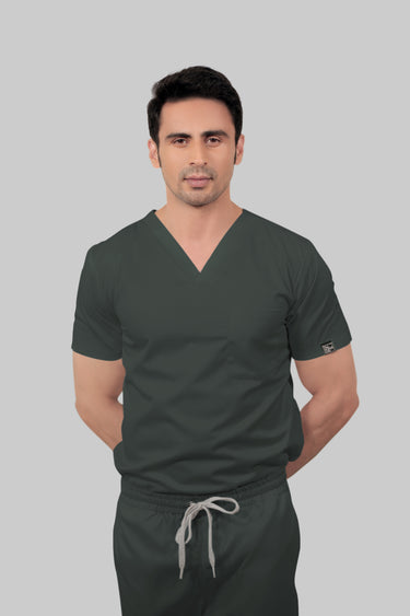 Stretchable (2Way) Male Bottle Green V-Neck With Jogger Scrub Set