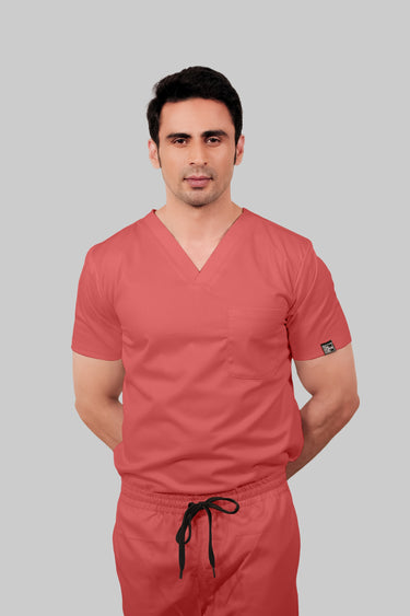 Stretchable (2Way) Men Peach V-Neck Scrub Top