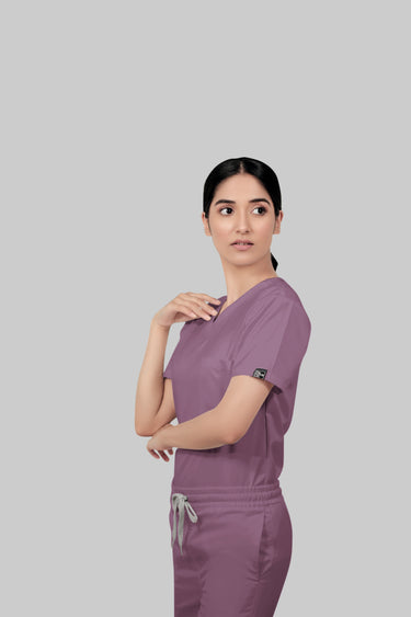 Stretchable (2Way) Female Lilac V-Neck Scrub Top