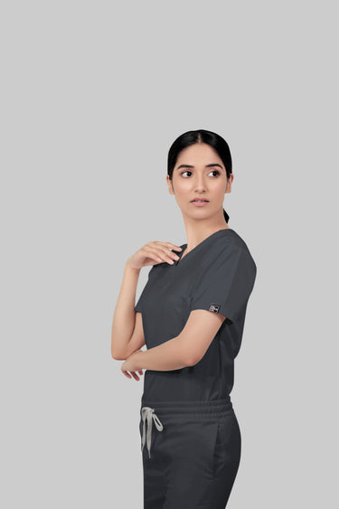 Stretchable (2Way) Female Dark Gray V-Neck Scrub Top