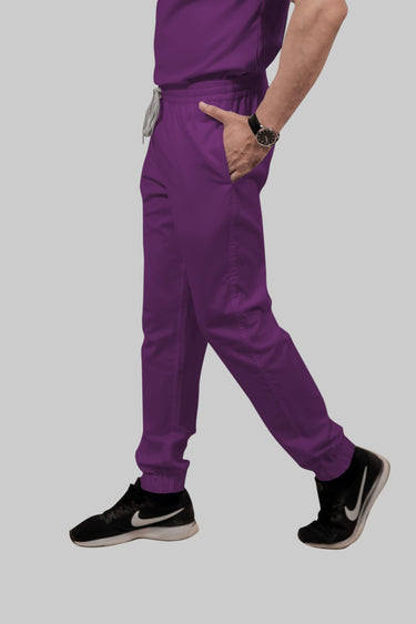 Stretchable (2Way) Male Purple V-Neck With Jogger Scrub Set